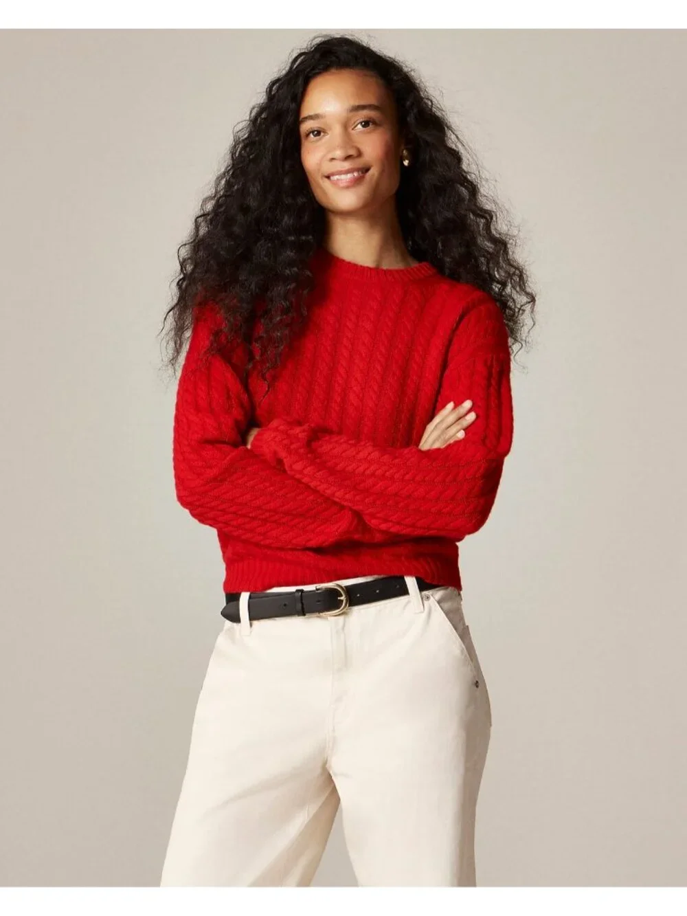 NWT J.Crew Perfect Cashmere Cable-knit Crewneck Sweater in Radiant Ruby Red S